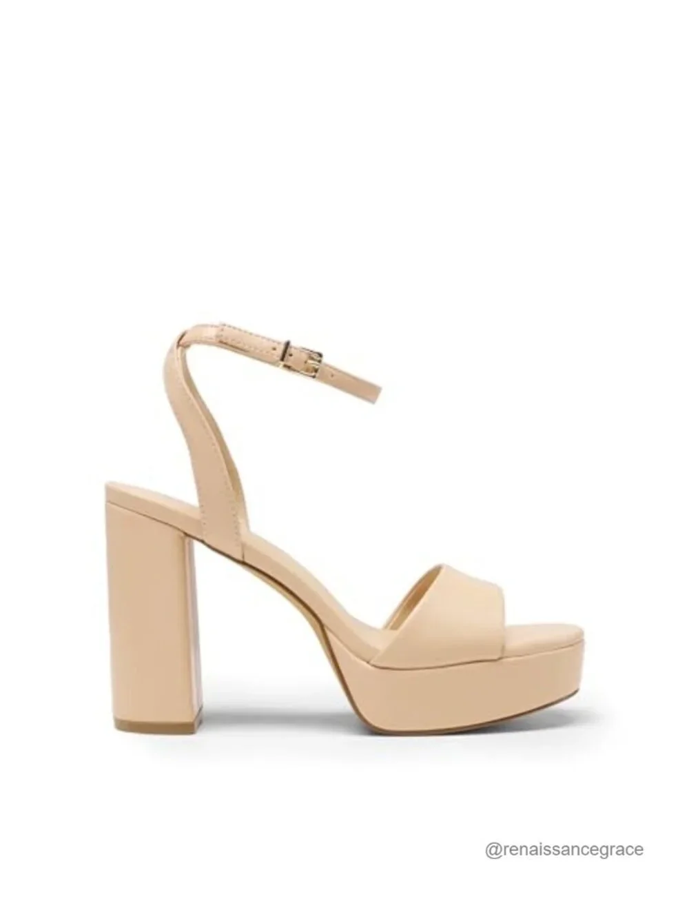 Platform High Heels Women Chunky Sandals 4.13 Inch Heel Faux Leather Ankle Strap